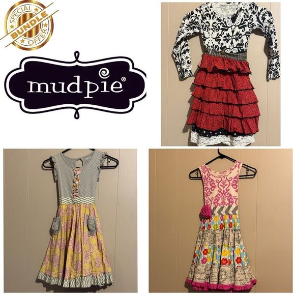 MUD PIE Girls size 6x Dresses Set patchwork cottage core boho colorful spring